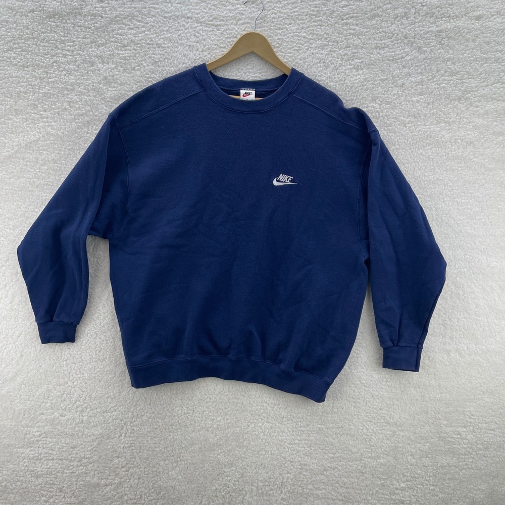 Vintage Nike Sweatshirt Mens XL Blue Crewneck White Tag 90s Made in USA Swoosh